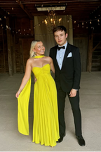 Yellow Green Fashion Simple Elegant Tube Top Off Shoulder Long Chiffon Ball Gown Party Dress Evening Dress With Scarf