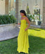 Yellow Green Fashion Simple Elegant Tube Top Off Shoulder Long Chiffon Ball Gown Party Dress Evening Dress With Scarf