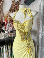 Yellow Halter Sweetheart Mermaid Vintage Long Party Dress Evening Dress