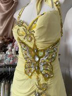 Yellow Halter Sweetheart Mermaid Vintage Long Party Dress Evening Dress