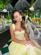 Yellow Layered Satin Long A Line Prom Dress