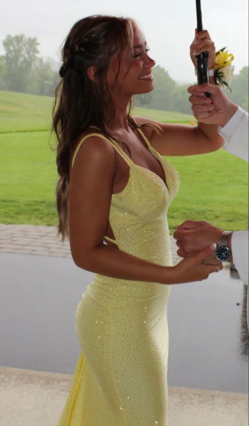 Yellow Mermaid Long Prom Dress Shiny Evening Formal Dress Secondary image