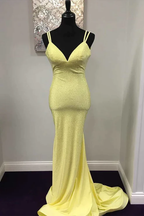 Yellow Mermaid Long Prom Dress Shiny Evening Formal Dress