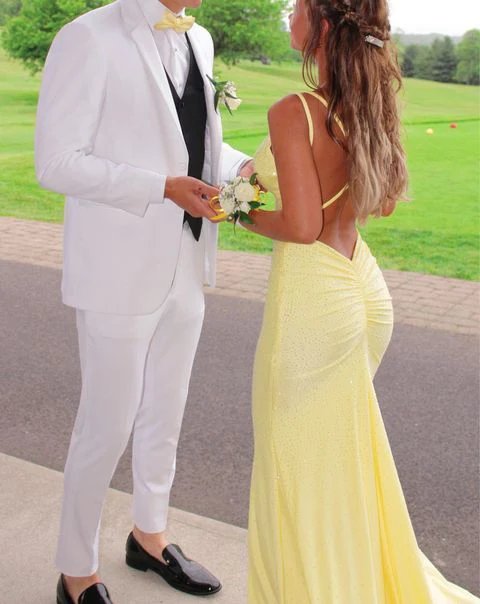 Yellow Mermaid Long Prom Dress Shiny Evening Formal Dress Main image