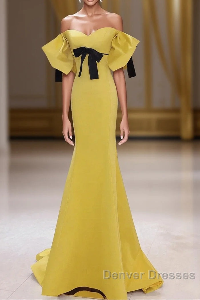 Yellow Mermaid Sweetheart Prom Dress, Off Shoulder Yellow Evening Dress