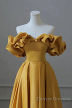 Yellow Off Shoulder Long Formal Evening Dress Prom Dress