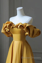 Yellow Off Shoulder Long Formal Evening Dress Prom Dress