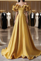 Yellow Off Shoulder Long Formal Evening Dress Prom Dress