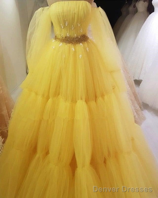 Yellow Princess Prom Dresses Strapless Ball Gown With Sleeves Main image