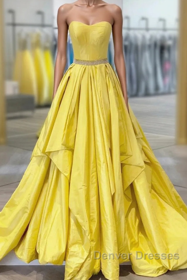 Yellow Prom Dress A Line Sweetheart Long Party Evening Dress with Beading Main image