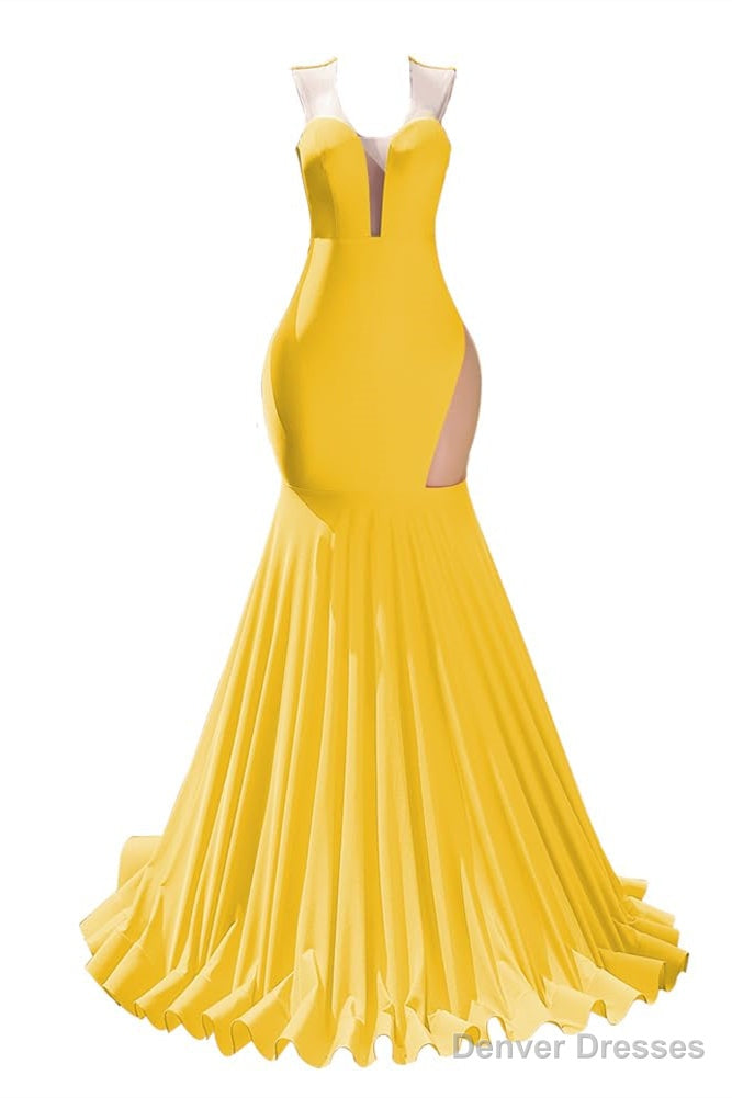 Yellow Prom Dresses Sexy Mermaid Women Evening Dress Sleeveless Open Back Main image