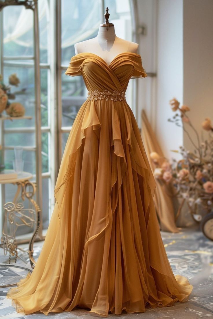 Yellow/Purple A-Line Off-Shoulder Chiffon Long Prom Dress Formal Evening Gown Main image