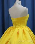 Yellow Satin Ball Gown Sweetheart Floor Length Prom Dress