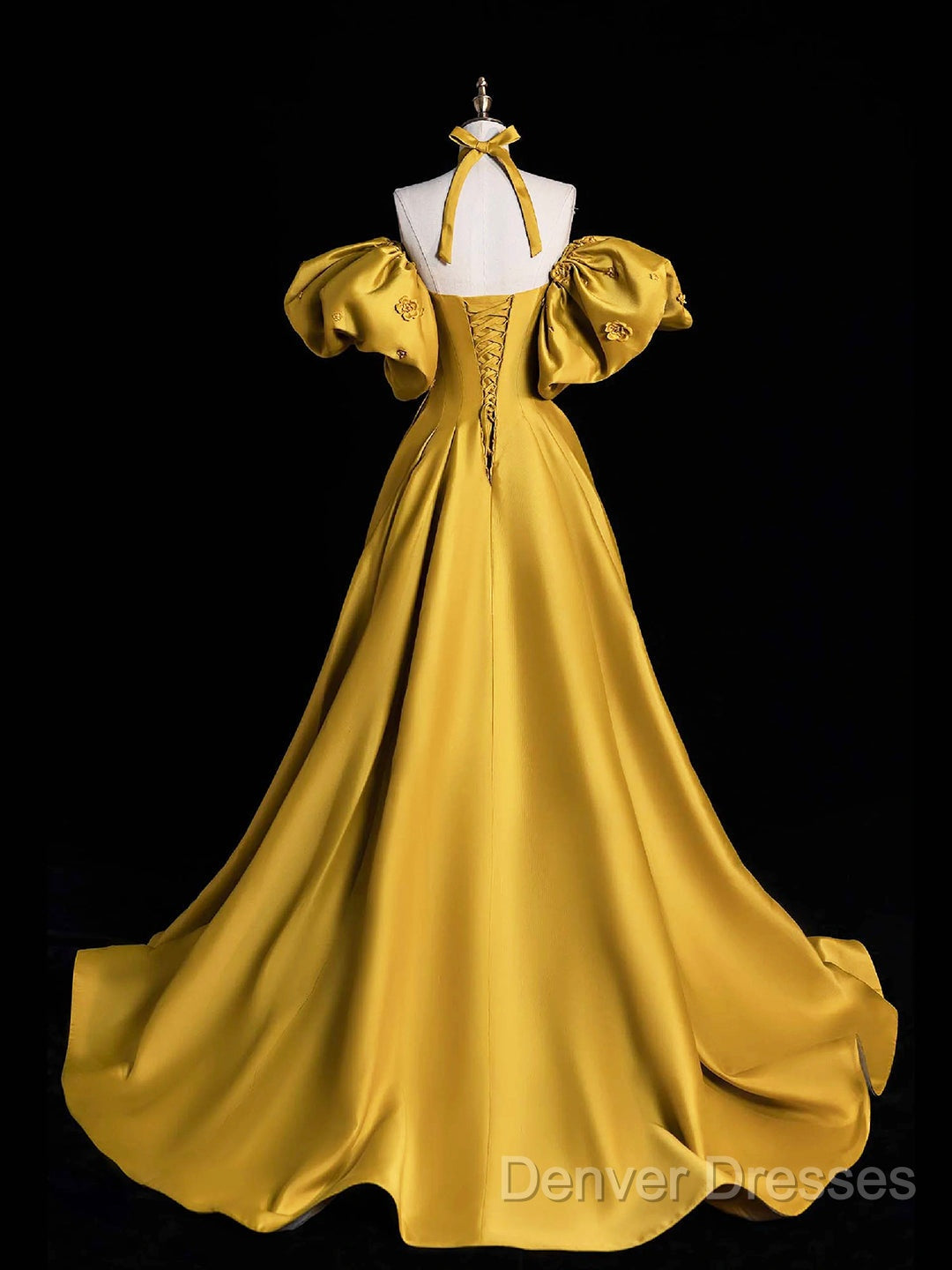 Yellow Satin Long Prom Dress, Off The Shoulder A-Line Evening Party Dress