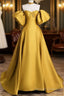 Yellow Satin Long Prom Dress, Off The Shoulder A-Line Evening Party Dress