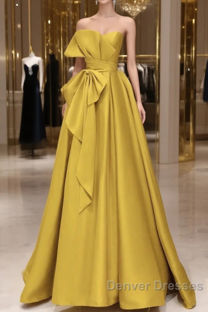 Yellow Satin Long Prom Dress, Yellow Evening Dress Main image