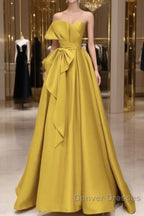 Yellow Satin Long Prom Dress, Yellow Evening Dress