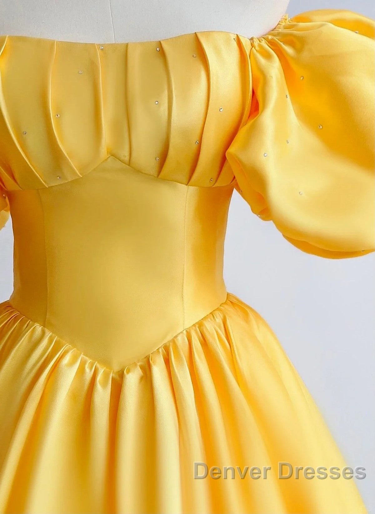 Yellow Satin Short Sleeves Party Dress, Yellow Satin Prom Dress Formal Dress Secondary image