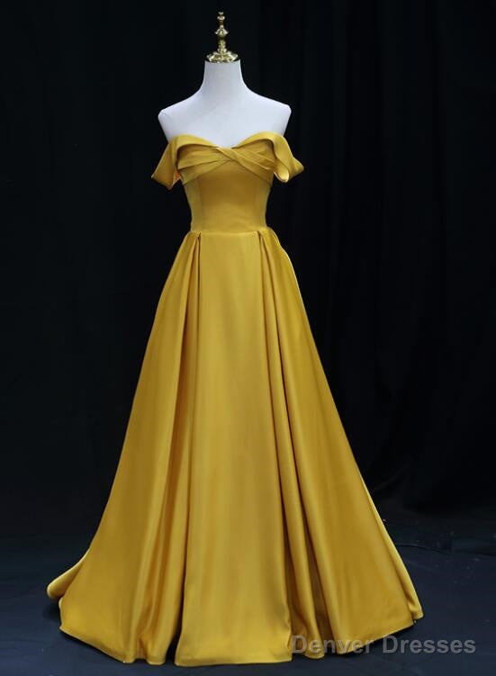 Yellow Satin Sweetheart Long Simple Party Dresses, Yellow Formal Gown Prom Dresses Main image