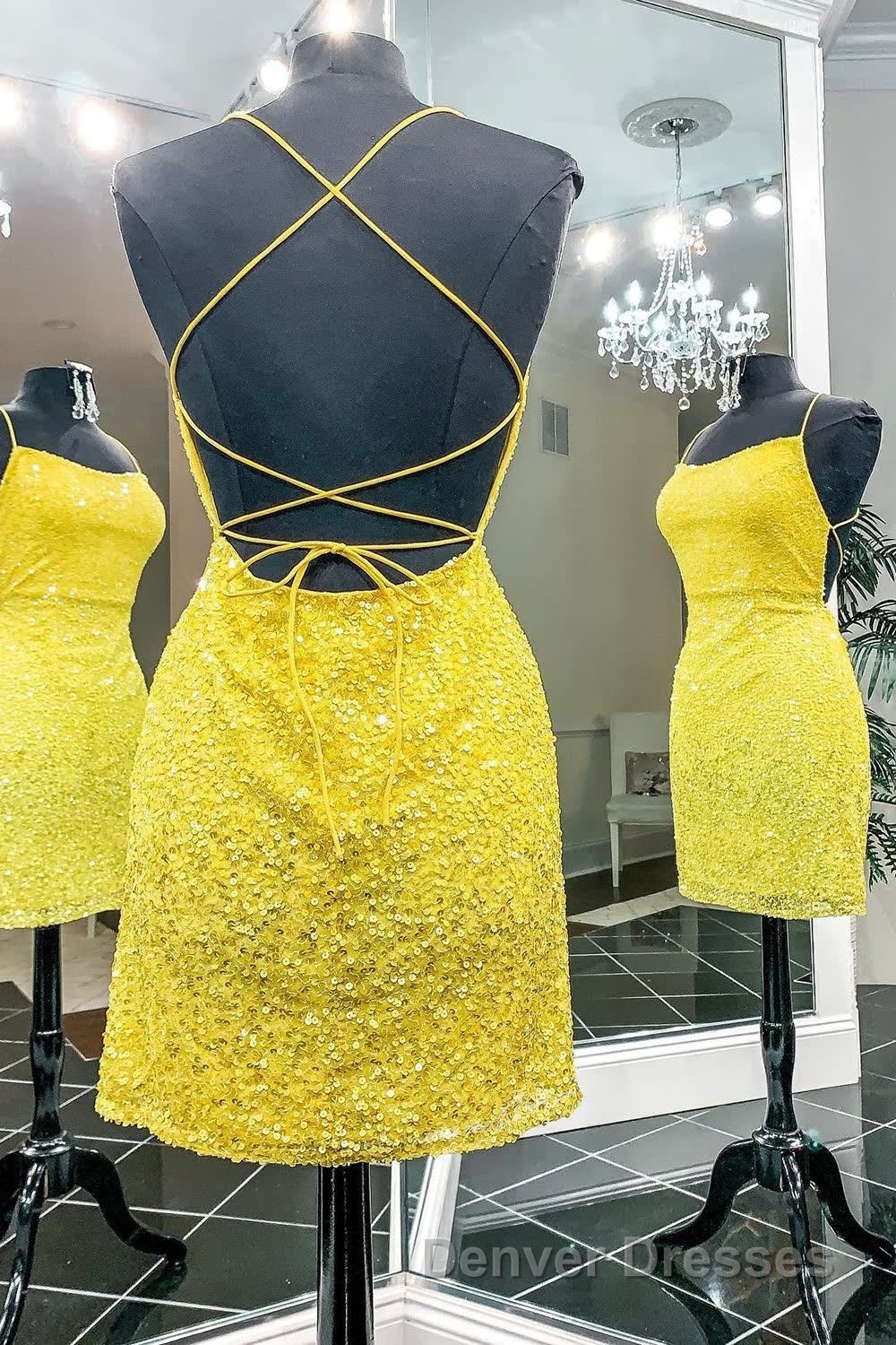 Yellow Sequins Backless Short Homecoming Dress Secondary image
