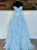 Yellow Strapless A-Line Ruffle Long Prom Dress With Split