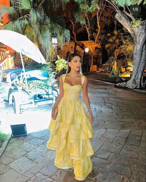 Yellow Sweetheart Sleeveless Ruffle Floor Length Prom Dress Birthday Outfits