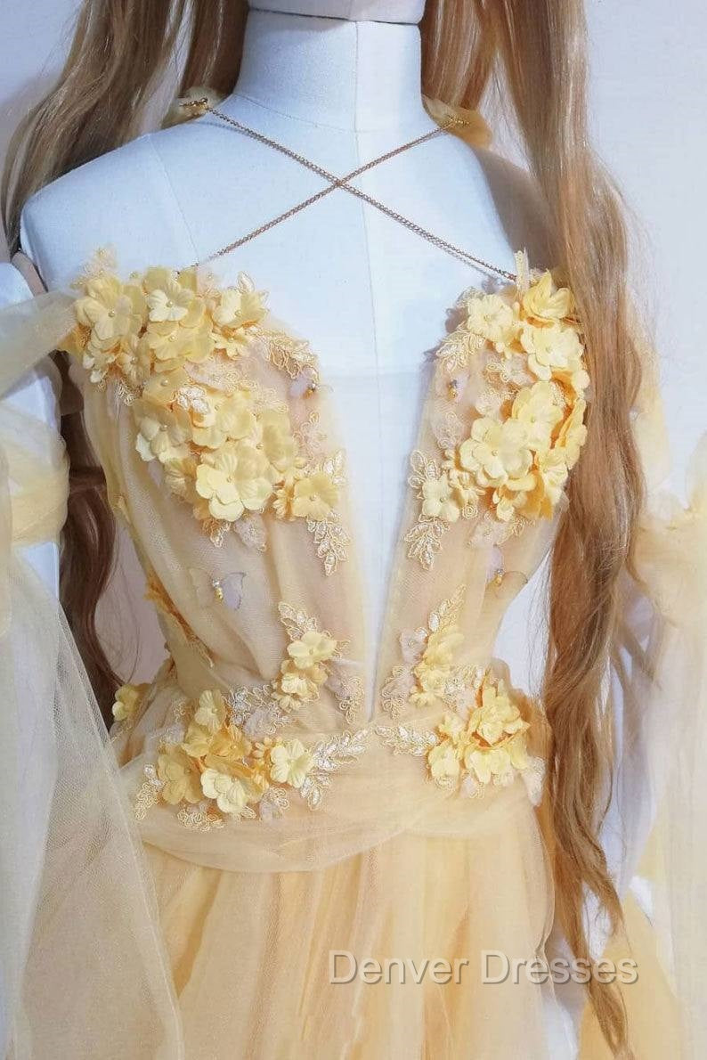 Yellow Sweetheart Tulle Lace Long Prom Dress Yellow Formal Dress Secondary image