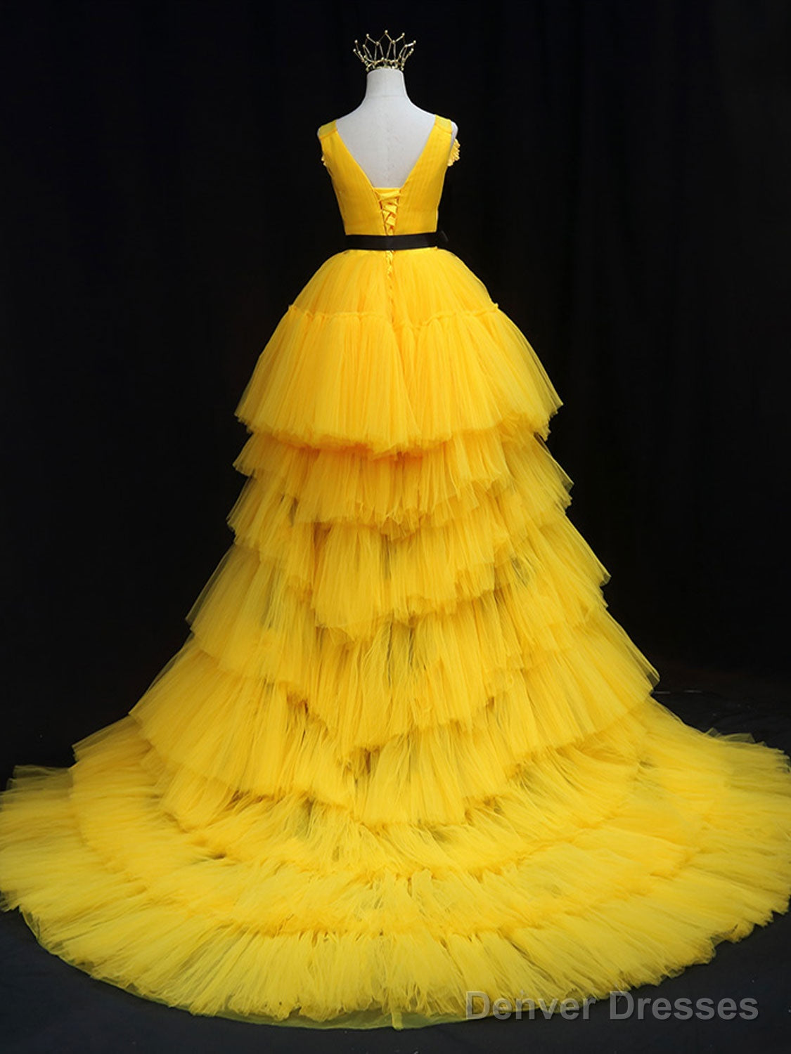 Yellow Tulle High Low Prom Dress, Yellow Formal Evening Dress