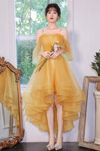 Yellow Tulle High Low Prom Dresses, A-Line Evening Dresses