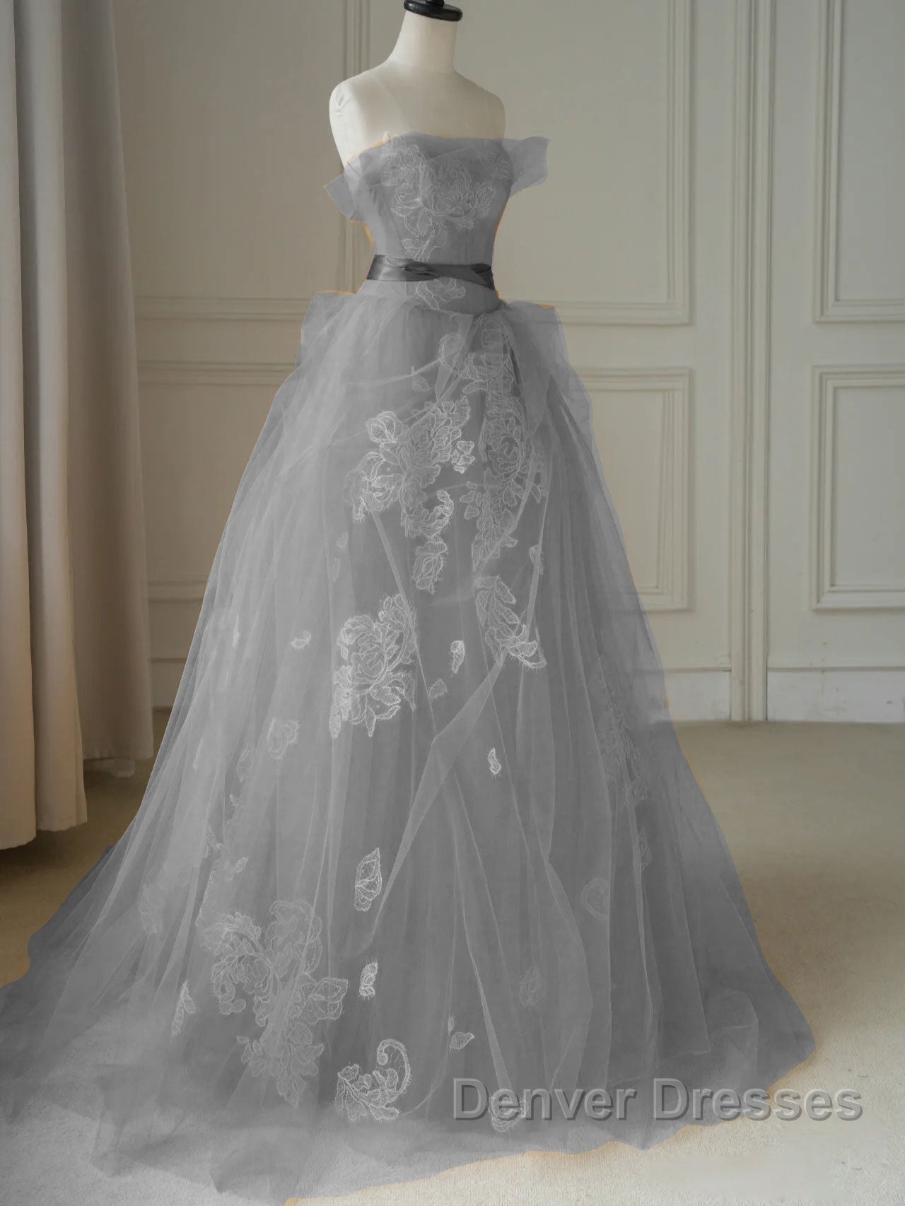 Yellow tulle lace long prom Dress, yellow tulle formal Dress