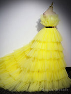 Yellow Tulle Long Prom Dress, Yellow Tulle Formal Dress