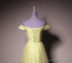 Yellow Tulle Off Shoulder Knee Length Party Dress, Light Yellow Formal Dress