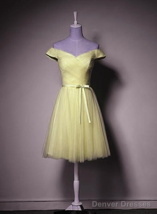 Yellow Tulle Off Shoulder Knee Length Party Dress, Light Yellow Formal Dress