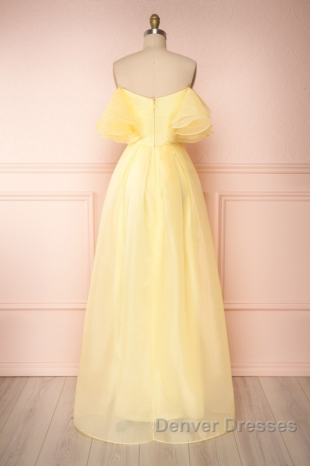 Yellow tulle off shoulder long prom Dress yellow formal Dress Secondary image