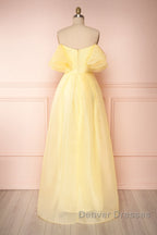 Yellow tulle off shoulder long prom Dress yellow formal Dress