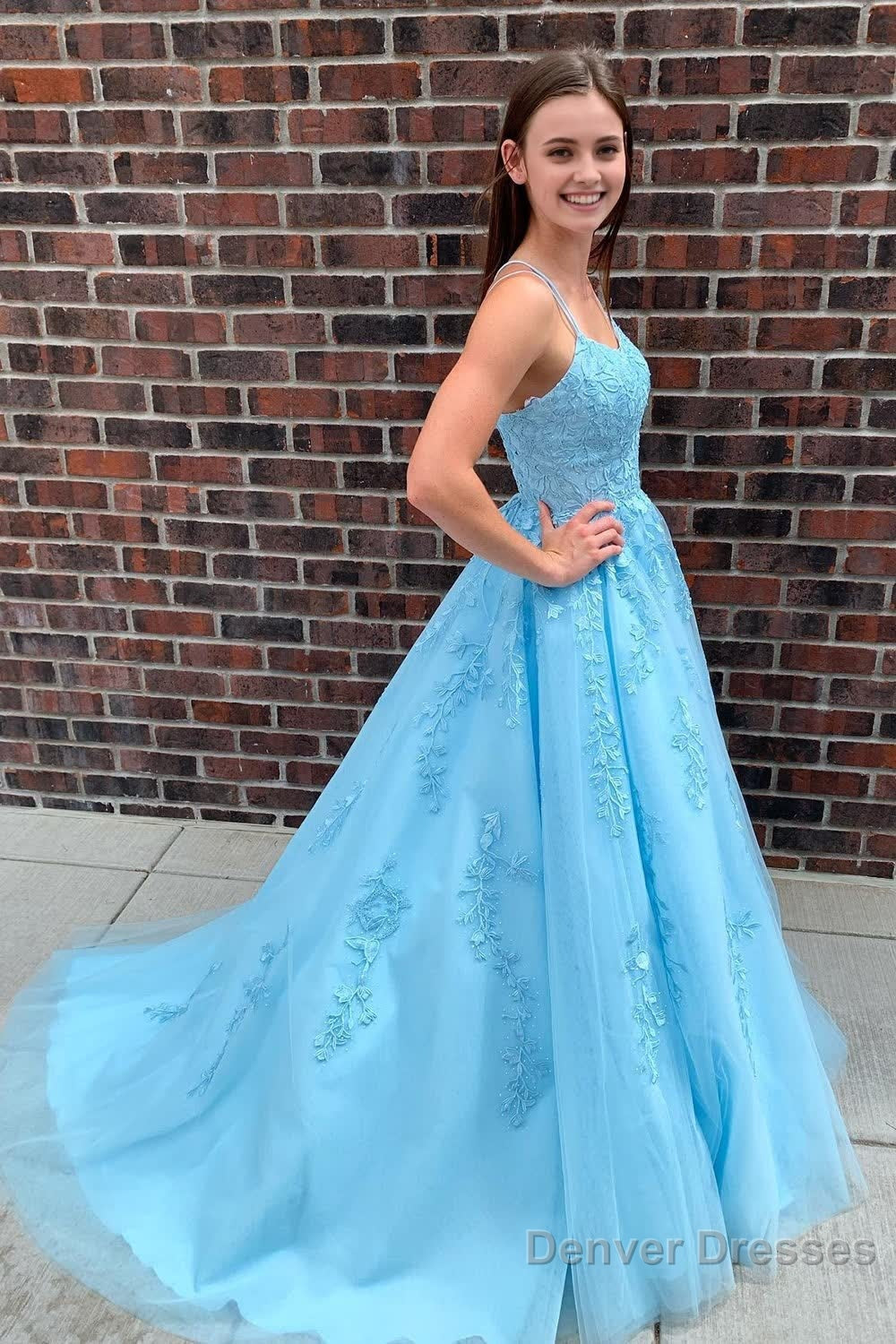 Yellow Tulle Prom Dress with Appliques