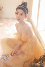 Yellow Tulle Short A-Line Prom Dress, Yellow Homecoming Party Dress