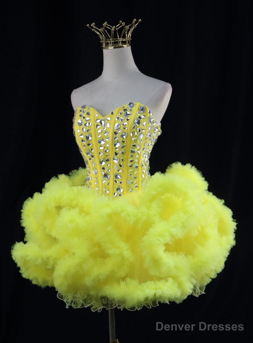 Yellow Tulle Sweetheart Crystal Homecoming Dress Main image