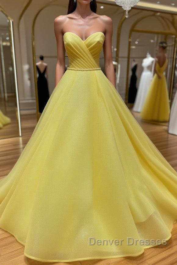 Yellow tulle sweetheart long prom Dress yellow formal Dress Main image