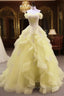 Yellow Tulle With Lace Sweetheart Long Formal Dress, Yellow Tulle Prom Dress