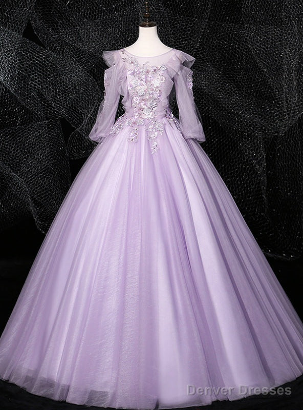 You Are Sure To Find The Perfect Purple Ball Gown Tulle Long Sleeve Appliques Quinceanera Dress Main image