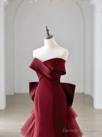 Off the Shoulder Floor Length Satin Prom Dress, Mermaid V-Neck Evening Party Dress