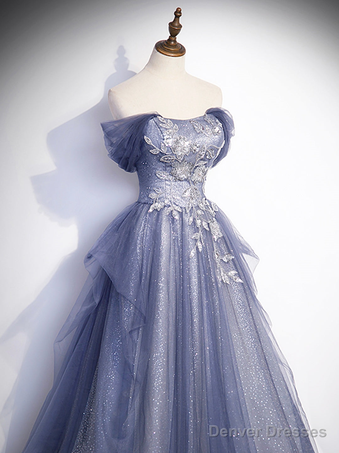 Charming Tulle Sequins A-Line Prom Dresses, Off the Shoulder Floor-Length Formal Dresses Secondary image