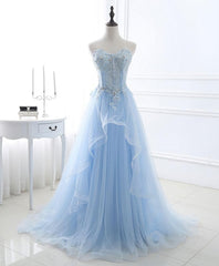 Bridesmaid Dresses By Color, Light Blue Tulle Lace Long Prom Dress, Formal Dress