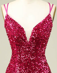 Party Dress Short Clubwear, Sparkly Sequin Double Spaghetti Straps Tight Homecoming Dress