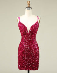 Party Dress Roman, Sparkly Sequin Double Spaghetti Straps Tight Homecoming Dress