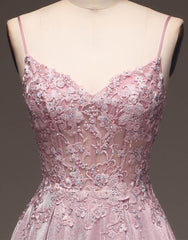 Fairy Dress, Pretty Blush A-Line Spaghetti Straps Long Glitter Prom Dress
