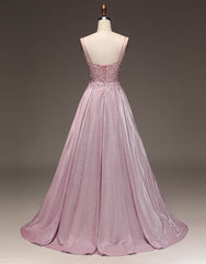 Floral Prom Dress, Pretty Blush A-Line Spaghetti Straps Long Glitter Prom Dress