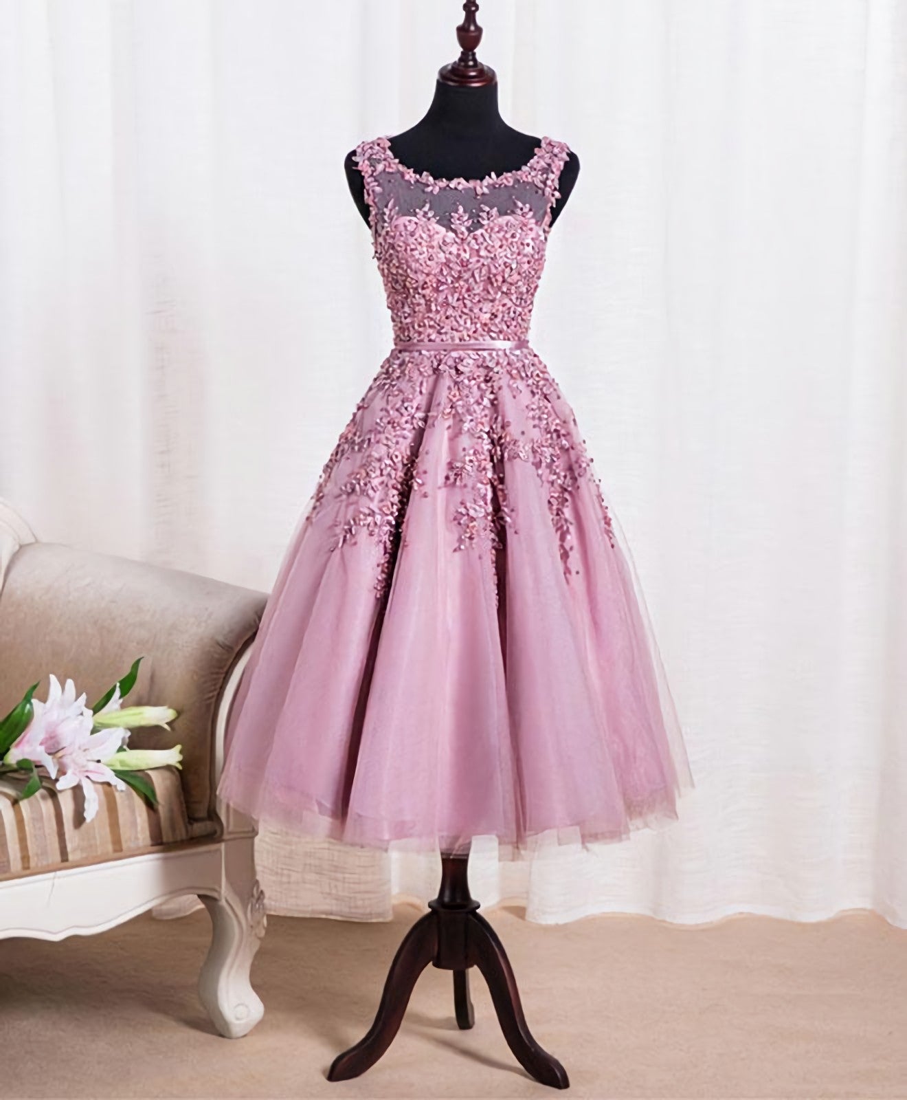 Bridesmaids Dress Beach, Cute Pink Lace Tulle Short Prom Dress, Pink Evening Dress