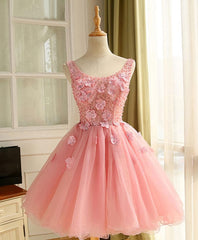 Prom Dresses Websites, Cute A Line Pink Tulle Pearl Short Prom Dress, Homecoming Dress
